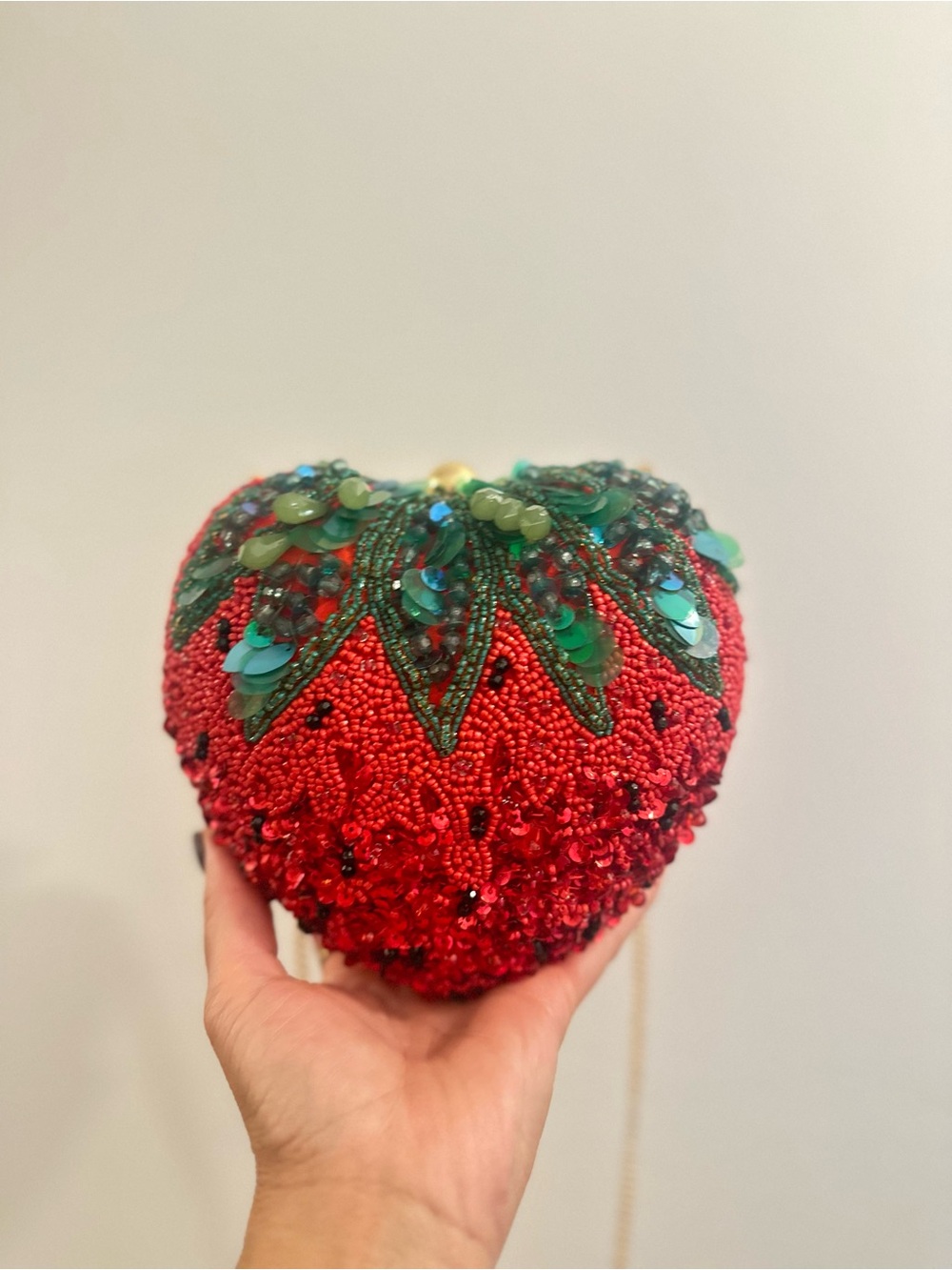 Red and Green Sequin & Beaded Strawberry Statement Party Purse